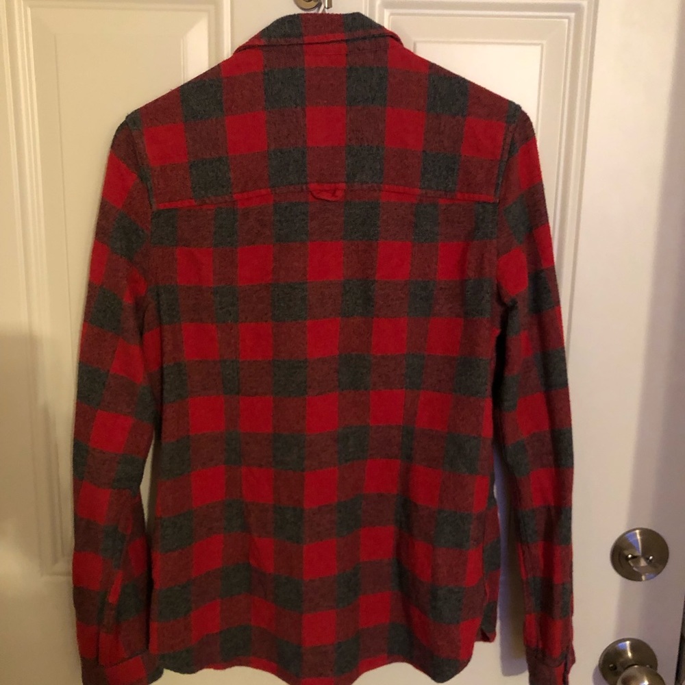 Grey and red plaid flannel shirt